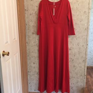 Poseshe Red Long Maxi dress with 3/4 sleeves